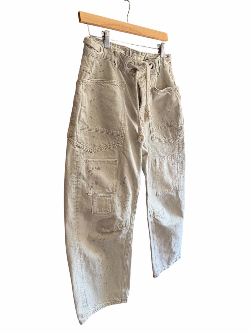 FREE PEOPLE WE THE FREE Moxie Low Slung Pull on Barrel Jeans Jetty Splatter 25 - Picture 6 of 13